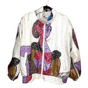 Women's Vintage Picasso Bomber Jacket Windbreaker Size L